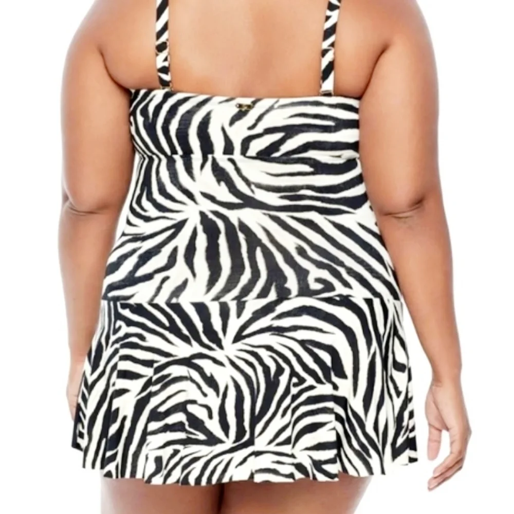 Ralph Lauren Plus Size Zebra Skirted One Piece Swim Dress